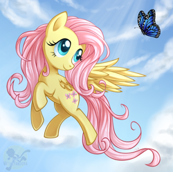 Size: 900x895 | Tagged: safe, artist:metalpandora, fluttershy, butterfly, pegasus, pony, female, flying, mare, photoshop, solo
