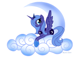 Size: 1657x1250 | Tagged: safe, artist:mlpazureglow, princess luna, alicorn, pony, cloud, cutie mark, female, jewelry, lying on a cloud, mare, moon, on a cloud, prone, regalia, s1 luna, simple background, solo, spread wings, tiara, transparent background, wings