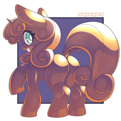 Size: 1500x1500 | Tagged: safe, artist:kaikoinu, sweetie belle, pony, unicorn, one bad apple, butt, dock, female, gold, golden, looking at you, luster dust, mare, plot, smiling, solo, sweetie butt, sweetie gold