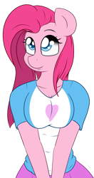 Size: 1000x1900 | Tagged: safe, artist:fluttair, pinkie pie, anthro, breasts, clothes, equestria girls outfit, female, pinkamena diane pie, simple background, solo, transparent background