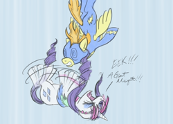 Size: 1008x720 | Tagged: safe, artist:giantmosquito, rarity, spitfire, pegasus, pony, unicorn, sonic rainboom (episode), adobe imageready, clothes, falling, female, flailing, mare, swirly eyes, uniform, wings, wonderbolts uniform