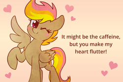 Size: 1800x1200 | Tagged: safe, artist:dawnfire, oc, oc only, oc:mocha sunrise, pegasus, pony, cute, female, heart, holiday, looking at you, mare, ocbetes, one eye closed, smiling, solo, valentine's day, wink