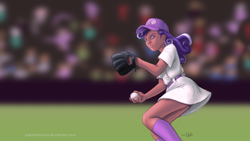 Size: 1920x1080 | Tagged: safe, artist:giantmosquito, screwball, human, a league of their own, adobe imageready, baseball, dark skin, female, humanized, solo, wallpaper