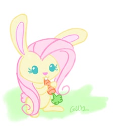 Size: 640x640 | Tagged: safe, artist:giantmosquito, fluttershy, rabbit, 2012, bunnified, carrot, cute, female, solo, species swap