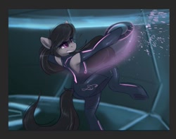 Size: 1009x796 | Tagged: safe, artist:ardail, octavia melody, earth pony, pony, arm hooves, bodysuit, female, mare, solo, tron, tron legacy