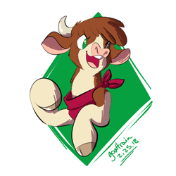 Size: 700x700 | Tagged: safe, artist:goat train, arizona cow, cow, them's fightin' herds, bandana, cloven hooves, community related, female, open mouth, signature, simple background, smiling, solo, white background