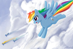 Size: 1500x1000 | Tagged: safe, artist:johnjoseco, misty fly, rainbow dash, spitfire, pegasus, pony, cloud, female, flying, mare, photoshop, wonderbolts