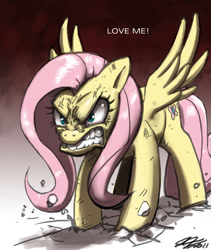 Size: 840x994 | Tagged: safe, artist:johnjoseco, fluttershy, pegasus, pony, female, flutterbadass, flutterrage, love me, mare, photoshop, rage, solo