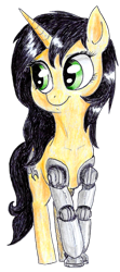 Size: 575x1300 | Tagged: safe, artist:t72b, oc, oc only, oc:gadget steelmare, cyborg, pony, unicorn, 2019 community collab, amputee, derpibooru community collaboration, female, mare, prosthetic limb, prosthetics, simple background, solo, traditional art, transparent background