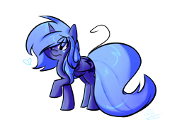 Size: 700x500 | Tagged: dead source, safe, artist:strobo-pop, princess luna, alicorn, pony, bed mane, cute, female, filly, heart, simple background, solo, transparent background, woona, younger