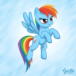 Size: 825x825 | Tagged: safe, artist:mysticalpha, rainbow dash, pegasus, pony, female, flying, mare, solo