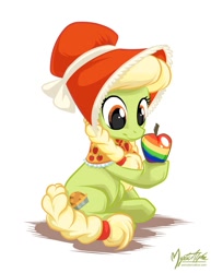 Size: 839x1088 | Tagged: safe, artist:mysticalpha, granny smith, earth pony, pony, female, mare, simple background, sitting, solo, young granny smith, zap apple