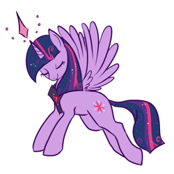 Size: 500x500 | Tagged: safe, artist:lulubell, twilight sparkle, twilight sparkle (alicorn), alicorn, pony, eyes closed, female, hilarious in hindsight, mare, simple background, solo, spread wings, white background, wings
