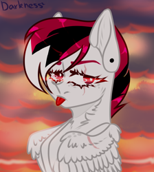 Size: 3000x3350 | Tagged: safe, artist:darkness2, oc, oc:razorwing, pegasus, pony, blepping, mlem, silly, solo, tongue out