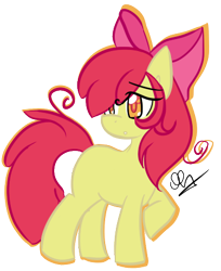 Size: 372x457 | Tagged: dead source, safe, artist:strobo-pop, apple bloom, earth pony, pony, colored pupils, female, filly, looking back, simple background, solo, transparent background