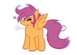 Size: 700x500 | Tagged: dead source, safe, artist:strobo-pop, scootaloo, pegasus, pony, female, filly, one eye closed, simple background, solo, transparent background, wink