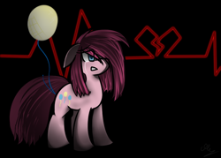 Size: 700x500 | Tagged: dead source, safe, artist:strobo-pop, pinkie pie, earth pony, pony, abstract background, balloon, crying, electrocardiogram, female, hair over one eye, mare, pinkamena diane pie, solo