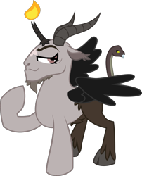 Size: 4000x4957 | Tagged: safe, artist:tentavamp, oc, oc only, oc:baphomet, demon, goat, snake, absurd resolution, baphomet, cloven hooves, devil, fire, horns, occult, raised hoof, satan, satanic, simple background, snake for a tail, solo, supernatural, tail, transparent background, wings