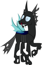 Size: 4000x6201 | Tagged: safe, artist:tentavamp, oc, oc only, oc:ichabod, changeling, absurd resolution, creepy, fangs, injured, simple background, solo, tall, transparent background