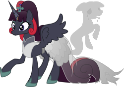 Size: 5660x4000 | Tagged: safe, artist:tentavamp, oc, oc only, oc:princess black dahlia, crystal pony, ghost, pegasus, pony, absurd resolution, clothes, crown, dress, fake horn, gala dress, haunted, jewelry, joke oc, mary sue, princess, regalia, shoes, simple background, solo, transparent background