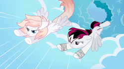 Size: 3600x2000 | Tagged: safe, artist:rerorir, oc, oc only, oc:razorwing, pegasus, pony, bandage, cloud, female, flying, mare, simple background, white background