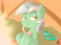 Size: 1200x900 | Tagged: safe, artist:crade, lyra heartstrings, pony, unicorn, female, horn, mare, smoothie, text
