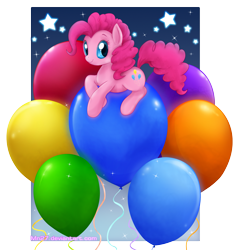 Size: 1979x2079 | Tagged: safe, artist:mn27, pinkie pie, earth pony, pony, balloon, cute, diapinkes, female, mare, prone, simple background, solo, stars, transparent background