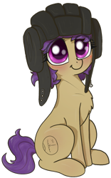 Size: 630x1011 | Tagged: safe, artist:t72b, oc, oc:tenk pone, earth pony, pony, 2020 community collab, derpibooru community collaboration, eye clipping through hair, female, helmet, mare, simple background, sitting, smiling, solo, transparent background