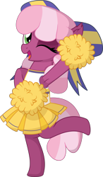Size: 4976x8529 | Tagged: safe, artist:cyanlightning, cheerilee, earth pony, pony, .svg available, absurd resolution, armpits, bipedal, bow, cheeribetes, cheerileeder, cheerleader, clothes, cute, female, hair bow, looking at you, mare, one eye closed, pom pom, simple background, skirt, solo, transparent background, vector, wink