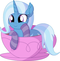 Size: 6581x6679 | Tagged: safe, artist:cyanlightning, trixie, pony, unicorn, .svg available, absurd resolution, clothes, cup, cup of pony, cute, diatrixes, female, mare, micro, pony in a cup, simple background, socks, solo, striped socks, teacup, that pony sure does love teacups, transparent background, vector