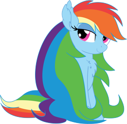Size: 6547x6381 | Tagged: safe, artist:cyanlightning, rainbow dash, pegasus, pony, absurd resolution, alternate hairstyle, chest fluff, cute, ear fluff, female, lidded eyes, long mane, looking at you, mare, never doubt blaa6 involvement, simple background, smiling, solo, transparent background, vector