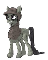 Size: 475x587 | Tagged: safe, artist:sinsigat, oc, oc only, earth pony, pony, blank flank, clothes, hood, male, malnourished, medieval, simple background, stallion, white background