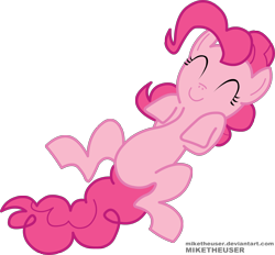 Size: 2383x2209 | Tagged: safe, artist:miketheuser, pinkie pie, earth pony, pony, eyes closed, female, happy, high res, mare, on back, photoshop, simple background, solo, transparent background