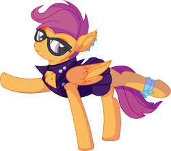 Size: 6963x6149 | Tagged: safe, artist:cyanlightning, scootaloo, pegasus, pony, .svg available, absurd resolution, blushing, clothes, cute, ear fluff, ear piercing, earring, female, glasses, jewelry, mare, older, older scootaloo, piercing, punk, simple background, smiling, solo, transparent background, vector