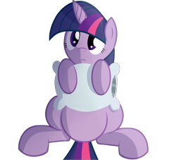 Size: 4063x3695 | Tagged: dead source, safe, artist:miketheuser, twilight sparkle, unicorn twilight, pony, unicorn, belly, cute, female, frown, looking up, mare, pillow, simple background, sitting, solo, transparent background