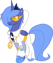 Size: 2000x2355 | Tagged: safe, artist:miketheuser, princess luna, alicorn, pony, clothes, costume, disco, dress, earbuds, female, high res, mare, s1 luna, simple background, solo, transparent background