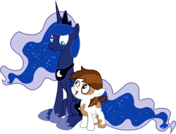 Size: 2000x1516 | Tagged: safe, artist:miketheuser, pipsqueak, princess luna, alicorn, earth pony, pony, colt, female, lunapip, male, mare, shipping, simple background, straight, transparent background