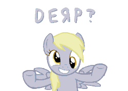 Size: 900x640 | Tagged: safe, artist:workingorder, derpy hooves, pegasus, pony, animated, female, gif, homestuck, homestuck reference, mare, meme, simple background, smiling, solo, text, transparent background, what now