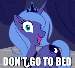 Size: 632x575 | Tagged: safe, artist:furseiseki, princess luna, alicorn, pony, artifact, don't go to bed, female, image macro, irrational exuberance, mare, s1 luna, solo