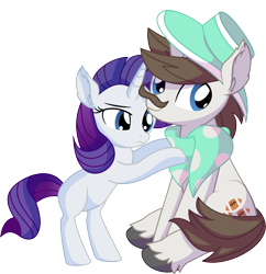 Size: 7141x7365 | Tagged: safe, artist:cyanlightning, hondo flanks, rarity, pony, unicorn, .svg available, absurd resolution, bipedal, blank flank, clothes, duo, ear fluff, facial hair, father and child, father and daughter, female, filly, filly rarity, hat, lidded eyes, male, moustache, parent and child, scarf, simple background, sitting, smiling, stallion, transparent background, vector, younger