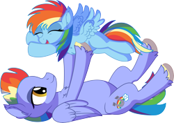 Size: 8569x6102 | Tagged: safe, artist:cyanlightning, bow hothoof, rainbow dash, pegasus, pony, .svg available, absurd resolution, blank flank, duo, ear fluff, eyes closed, father and child, father and daughter, female, filly, filly rainbow dash, lidded eyes, male, on back, parent and child, simple background, smiling, stallion, transparent background, upsies, vector, younger