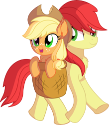 Size: 6766x7724 | Tagged: safe, artist:cyanlightning, applejack, bright mac, earth pony, pony, .svg available, absurd resolution, brightabetes, chest fluff, cute, duo, duo male and female, ear fluff, father and child, father and daughter, female, filly, filly applejack, jackabetes, male, parent and child, simple background, smiling, stallion, transparent background, vector, younger