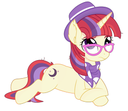 Size: 3261x2811 | Tagged: safe, artist:cyanlightning, artist:slb94, moondancer, pony, unicorn, clothes, female, glasses, hat, hipster, mare, prone, scarf, simple background, transparent background