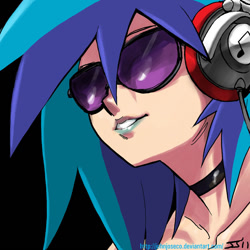 Size: 840x840 | Tagged: safe, artist:johnjoseco, dj pon-3, vinyl scratch, human, female, headphones, humanized, photoshop, solo, sunglasses