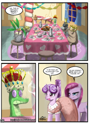 Size: 1200x1650 | Tagged: safe, artist:johnjoseco, gummy, madame leflour, mr. turnip, north star, pinkie pie, rocky, sir lintsalot, earth pony, pony, unicorn, comic:north star dwells, comic, crown, female, mare, pinkamena diane pie