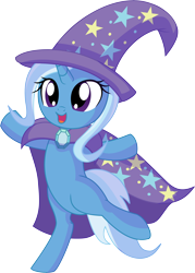 Size: 5582x7817 | Tagged: safe, artist:cyanlightning, trixie, pony, unicorn, .svg available, absurd resolution, bipedal, cape, clothes, cute, diatrixes, ear fluff, female, filly, filly trixie, happy, hat, open mouth, simple background, sitting, smiling, solo, standing, transparent background, trixie's cape, trixie's hat, vector, weapons-grade cute, younger