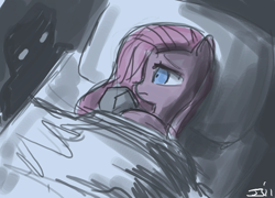 Size: 900x649 | Tagged: safe, artist:johnjoseco, pinkie pie, earth pony, pony, adobe imageready, bed, crossover, enderman, female, mare, minecraft, pinkamena diane pie, rock