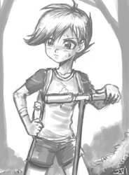 Size: 800x1088 | Tagged: safe, artist:johnjoseco, scootaloo, human, adobe imageready, female, grayscale, humanized, monochrome, scooter, solo