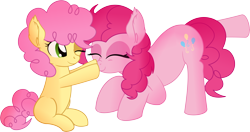 Size: 10000x5265 | Tagged: safe, artist:cyanlightning, li'l cheese, pinkie pie, earth pony, pony, the last problem, .svg available, absurd resolution, alternate hairstyle, boop, colt, cute, diapinkes, female, happy, li'l cuteese, male, mare, mlp fim's ninth anniversary, mother and child, mother and son, parent and child, scrunchy face, simple background, smiling, transparent background, vector