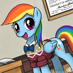 Size: 750x750 | Tagged: safe, artist:johnjoseco, rainbow dash, pegasus, pony, adobe imageready, clothes, cute, cute ponies in sweaters, female, mare, rainbow dork, solo, sweater